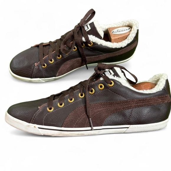 PUMA Men's 11 Brown Leather Lace Up Sneakers Fleece Eco Ortholite Casual EUC - Picture 1 of 8